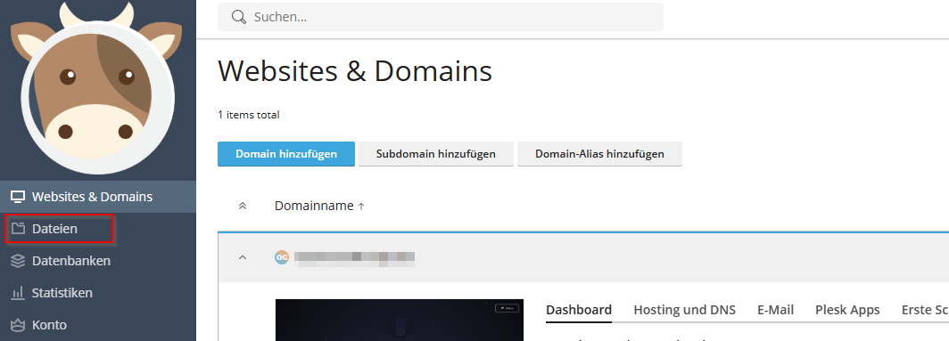 atlas.web.servercow.de Domain Admin WebFTP (Dateien) Knopf ausgewählt