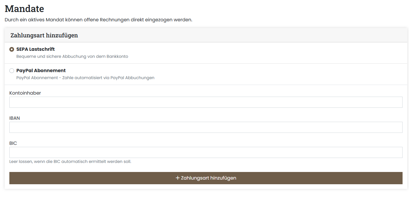 Übersicht der Mandate im Kundenportal