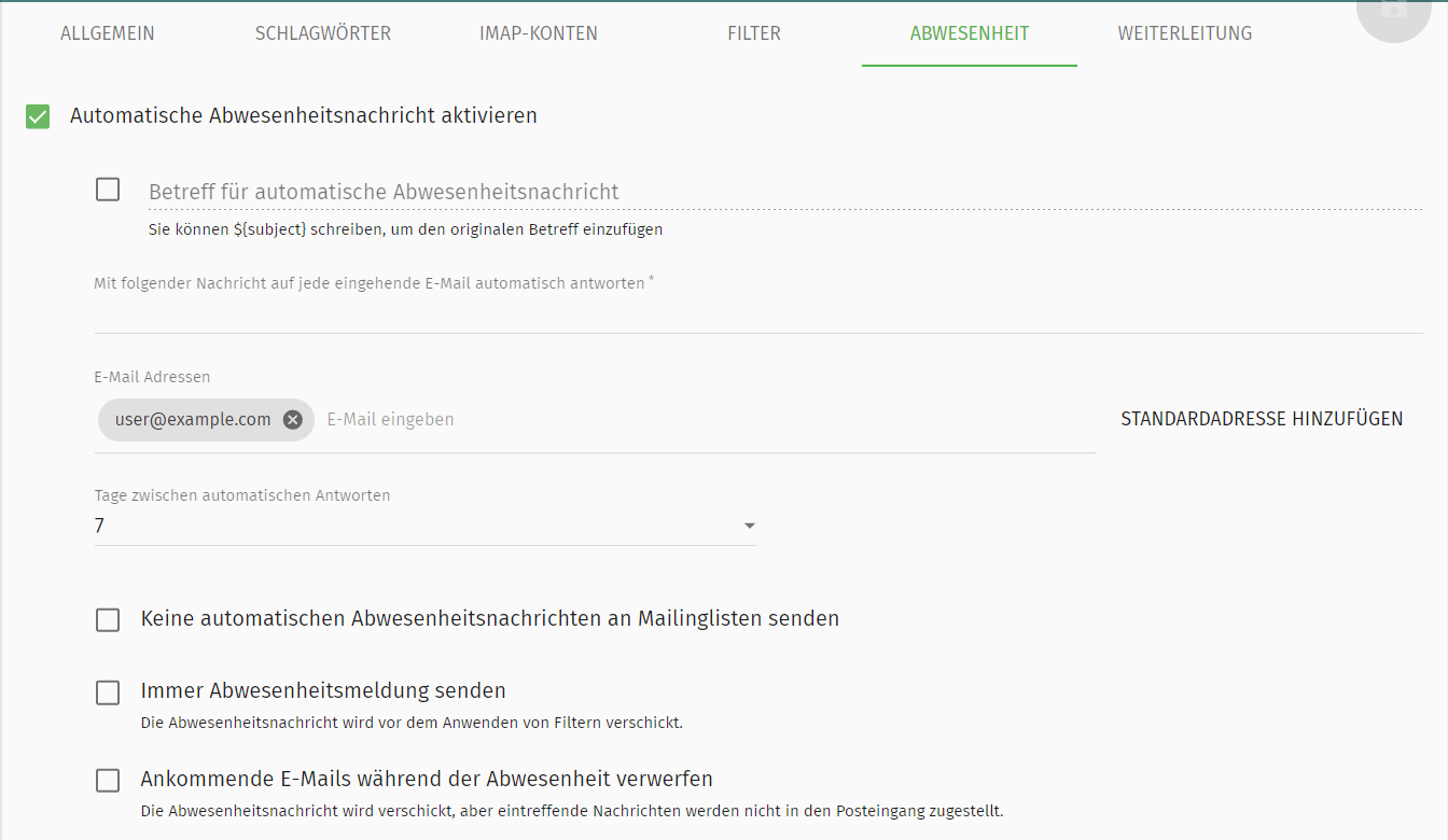 SOGo Abwesenheitsnachricht